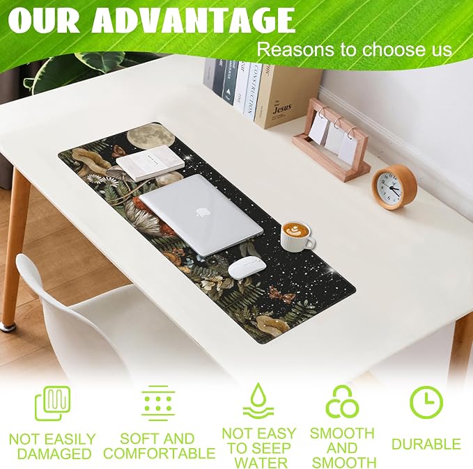 Large Gaming Mouse Pad for Desk, Cute Forest Mushroom Desk Mat, Starry Night - Image 4