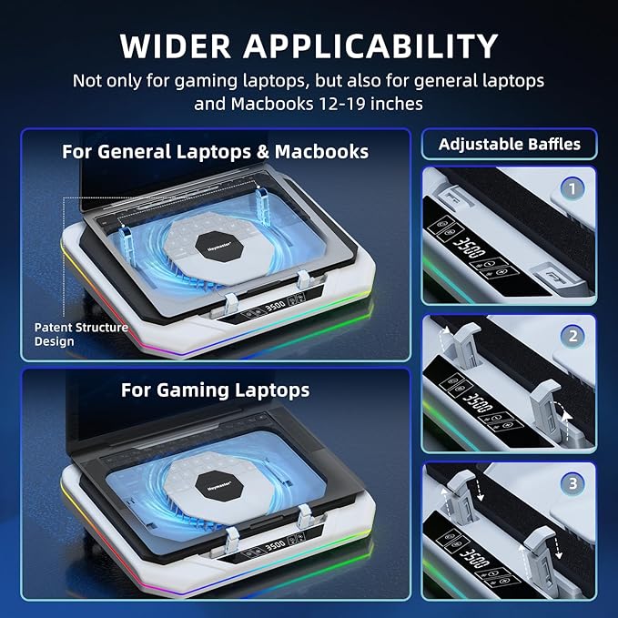 RGB Laptop Cooling Pad with LED Touch Screen, 3500 RPM Turbofan Notebook Cooler - Image 3