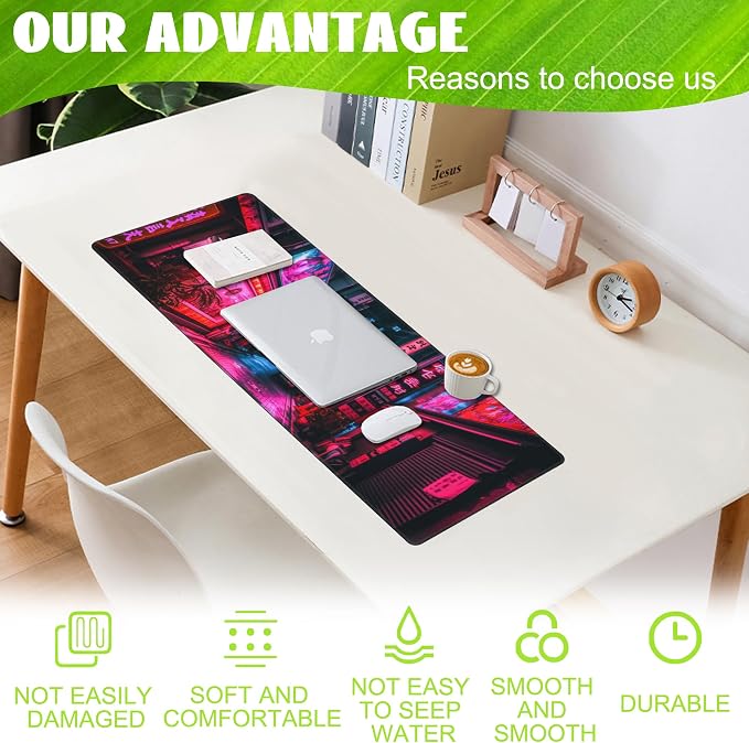 Desk Mat, Japanese Anime Neon Street Desk Pad, Anime City Large Gaming Mouse Pad - Image 4