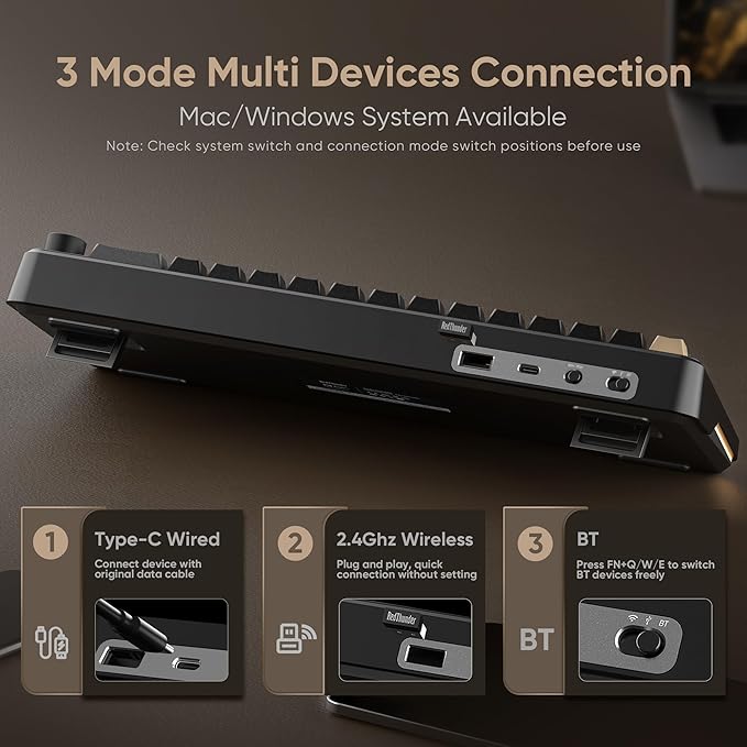 RedThunder K65 Wireless Mechanical Keyboard, CNC Knob, Tri-Mode - Image 4