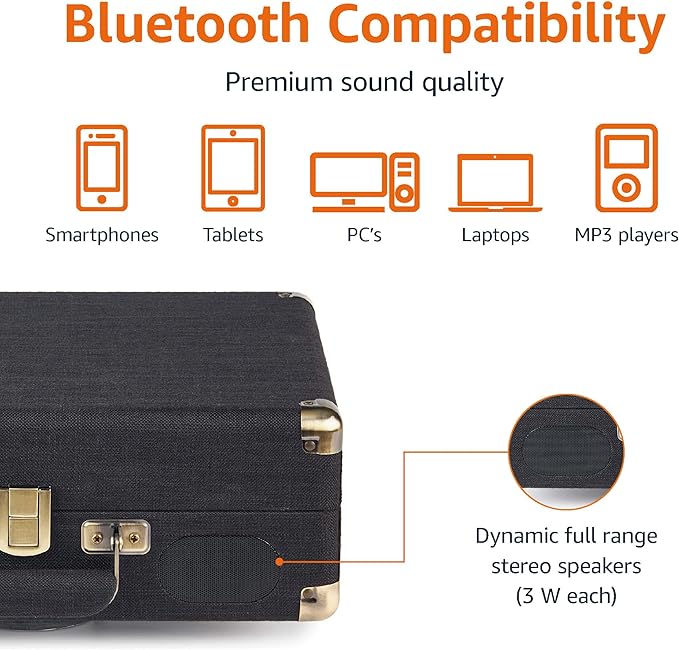 Amazon Basics Portable Suitcase Vinyl Turntable Record Player - Image 4