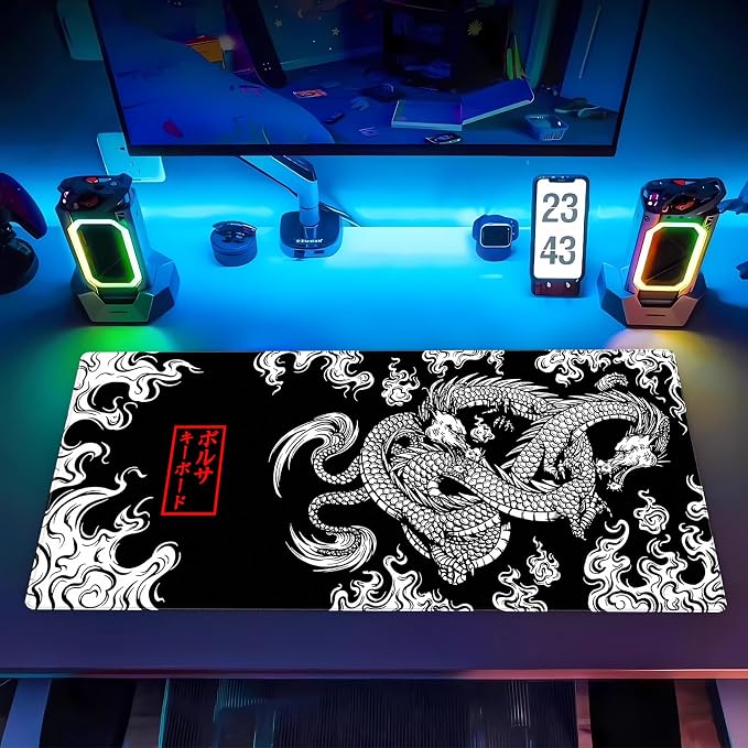 Black and White Mouse Pad Extra Large Gaming Mousepad XL Dragon Desk Mats - Image 7