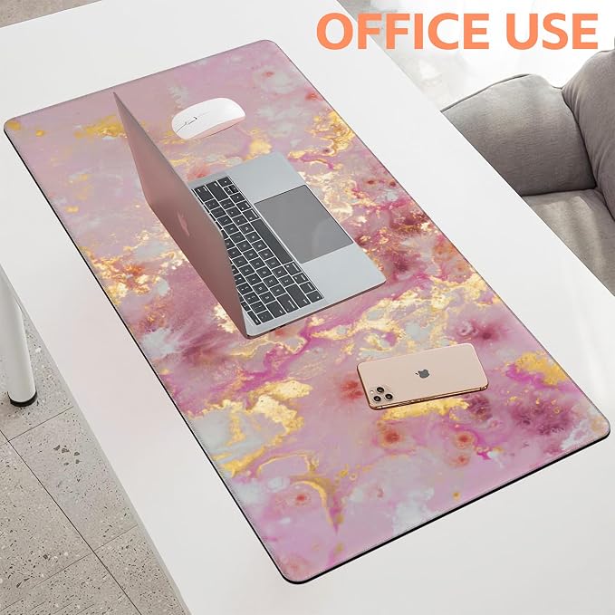 Mouse Pad Large Pink and Gold Marble Non-Slip Gaming Desk Mat - Image 5