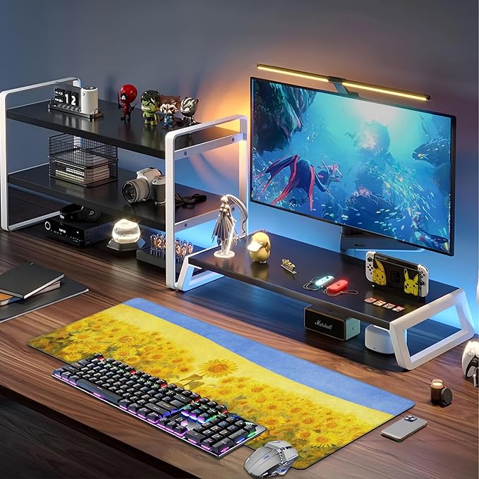 Field of Sunflowers Desk Mat, Large Sunflower Oil Painting Gaming Keyboard - Image 6