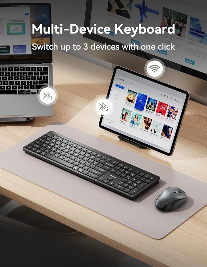 TECKNET Bluetooth Keyboard Rechargeable, 2.4G Wireless Keyboard, Full-Size - Image 4