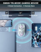 SM600 White Wireless Gaming Mouse, 8000 DPI Tri-Modes BT5.1/Type-C Wired/2.4G - Image 3