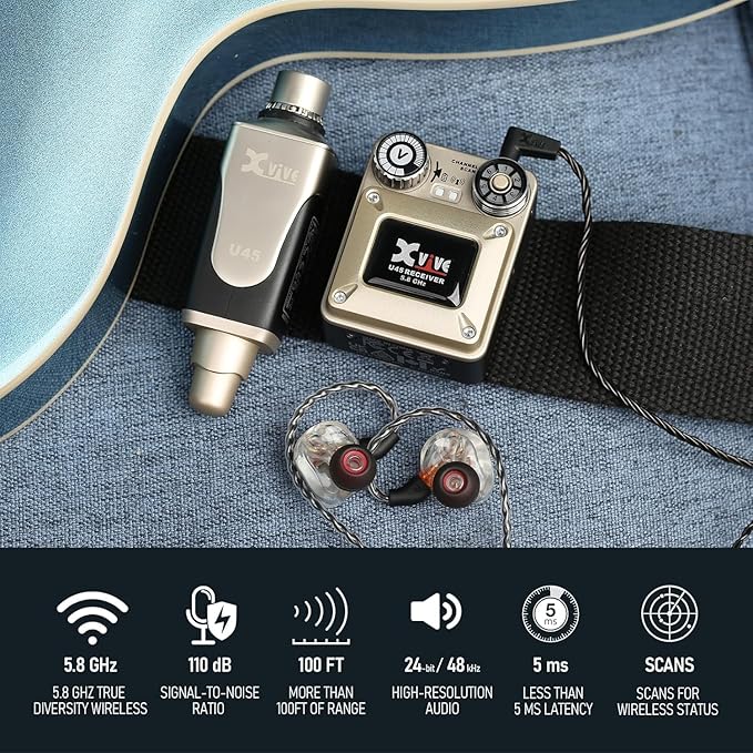 Xvive U45 Wireless in Ear Monitor System 5.8ghz IEM System Transmitter and - Image 2