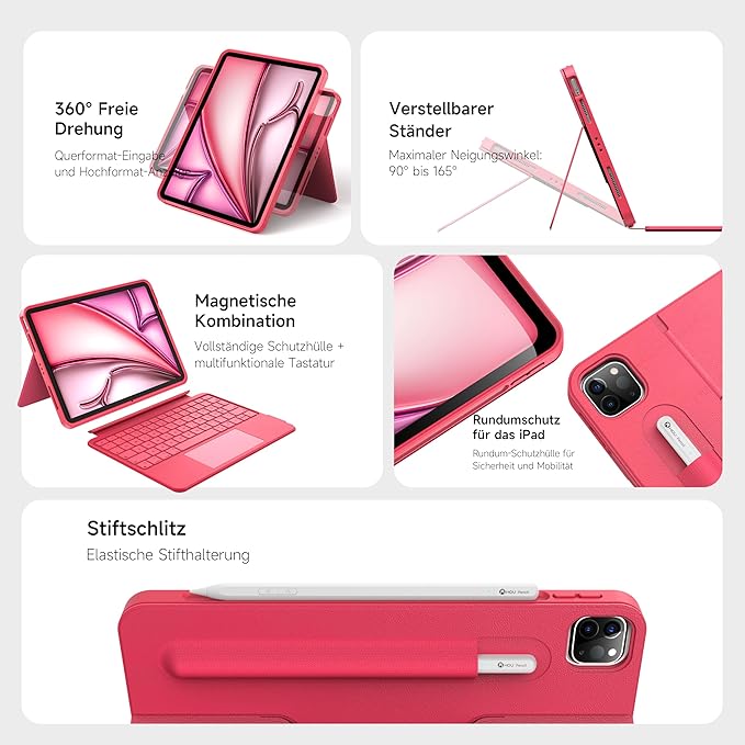 HOU Rotatable Keyboard Case for iPad Air 11, Magnetic Detachable Case - Image 2