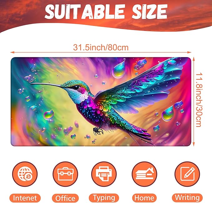Large Gaming Mouse Pad for Desk, Colorful Hummingbird Desk Mat, Bright - Image 2