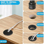 2" Black Desk Grommet with Bi-Metal Hole Saw, JTemgle Plastic Cable Hole Cover - Image 5