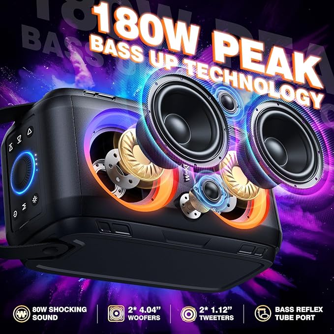W-KING Party Loudest Portable Bluetooth Speaker Wireless Boom Box, 180W Max Big - Image 2