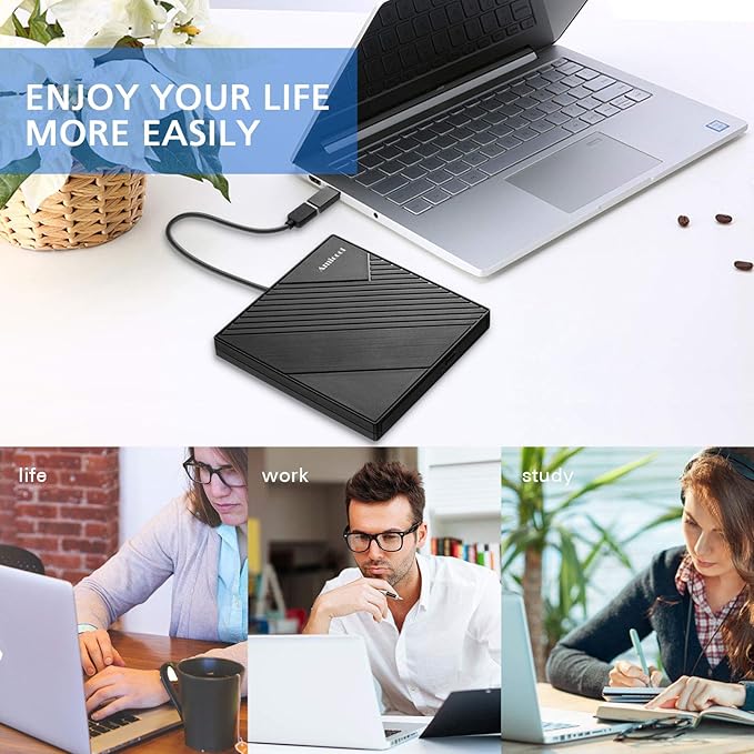 Amicool External DVD Drive USB 3.0 USB C CD Burner CD/DVD +/-RW Optical Drive - Image 7