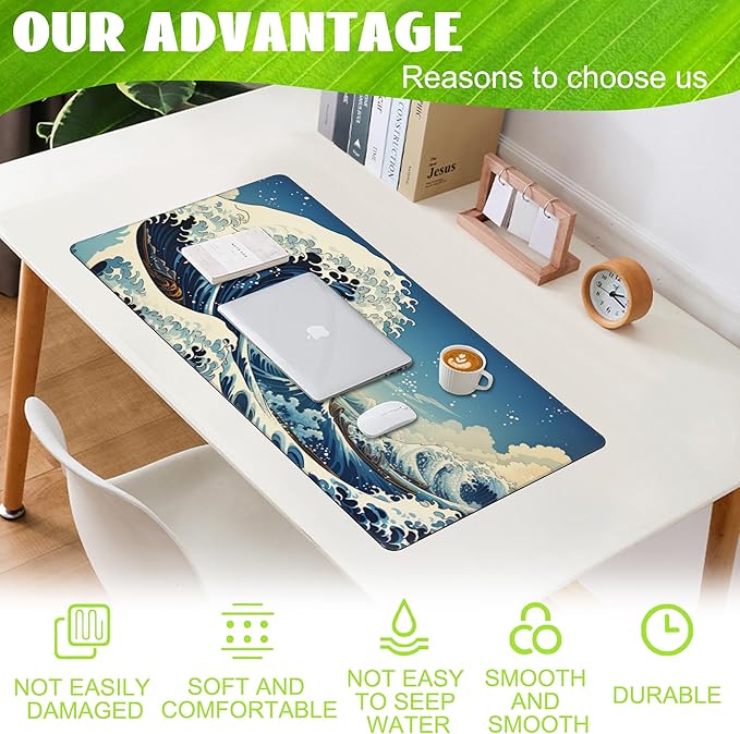 Desk Mat, Japanese Sea Wave Large Gaming Mouse Pad - Image 4