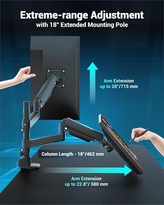 Dual Monitor Arm for 13-49 Inch Ultrawide Screens, Heavy Duty Monitor Mount for - Image 3