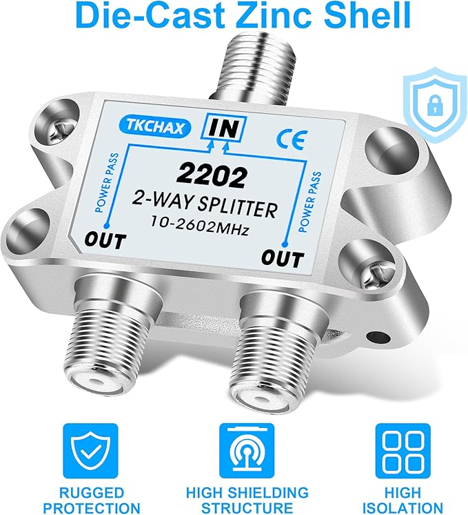 2 Way Coaxial Cable Splitter, Support 10-2602MHz, RG6 Compatible, Nickel-Plated - Image 5