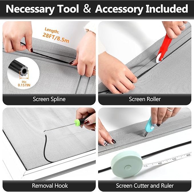 Window Screens Replacement Repair Kit, Durable Fiberglass Mesh Roll - Image 3
