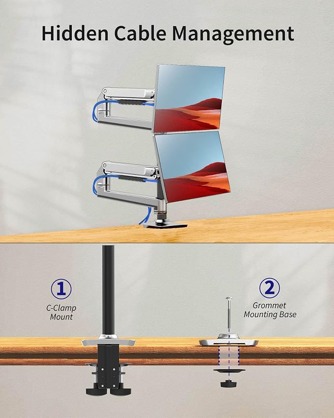 Dual Monitor Mount, Holds Screens up to 40 Inches and 25 lbs, Fully Adjustable - Image 5