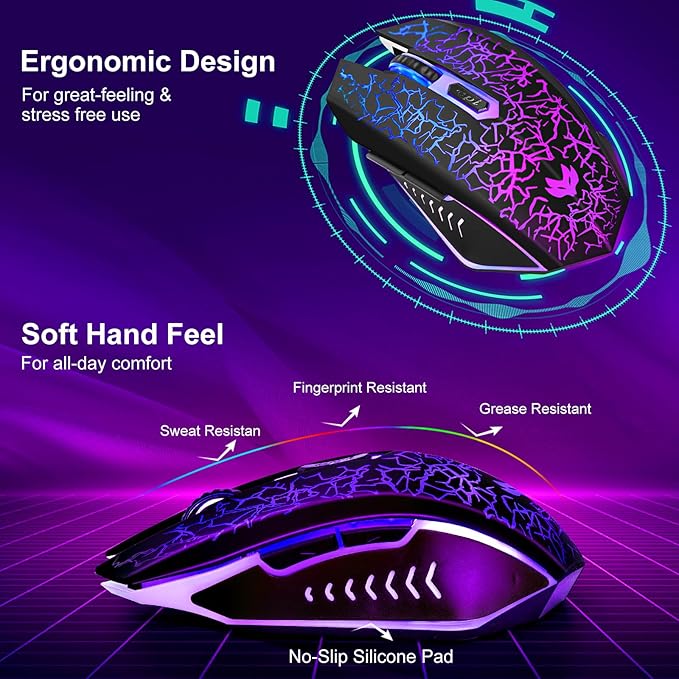 Wireless Gaming Mouse, Rechargeable Wireless Computer Mouse, 7-Color LED Light - Image 5