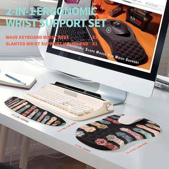 2-in-1 Ergonomic Set, Wave Rise Keyboard Wrist Rest and Massage Bulge Slope - Image 5