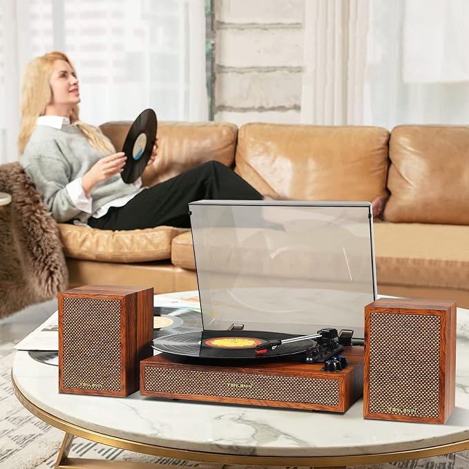 Vinyl Record Player with External Speakers, 3 Speed Bluetooth Turntable - Image 7