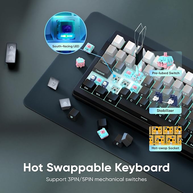 RedThunder K95 Wireless Mechanical Keyboard, TFT Screen & Knob, Trip-Modes - Image 6