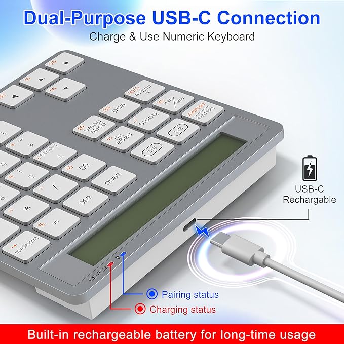2-in-1 Wireless Number Pad & Calculator, 34-Key Portable Number Pad - Image 4