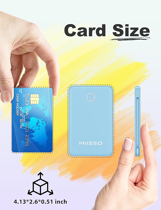 6000mah Ultra Slim Built in Cables Power Bank, Card Size Built in USB C Cords - Image 2
