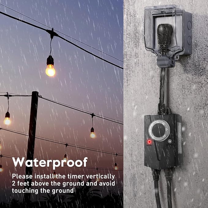 Outdoor Mechanical Light Timer Waterproof, Dusk to Dawn Plug in Timer Switch - Image 4