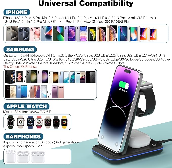 Wireless Charger for iPhone, Foldable 3 in 1 Fast Charging Station/Stand/Multi - Image 2