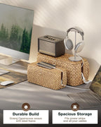 BLUEWEST Pack 2 Large Cable Management Box, Wicker Hyacinth Rattan Cable - Image 2