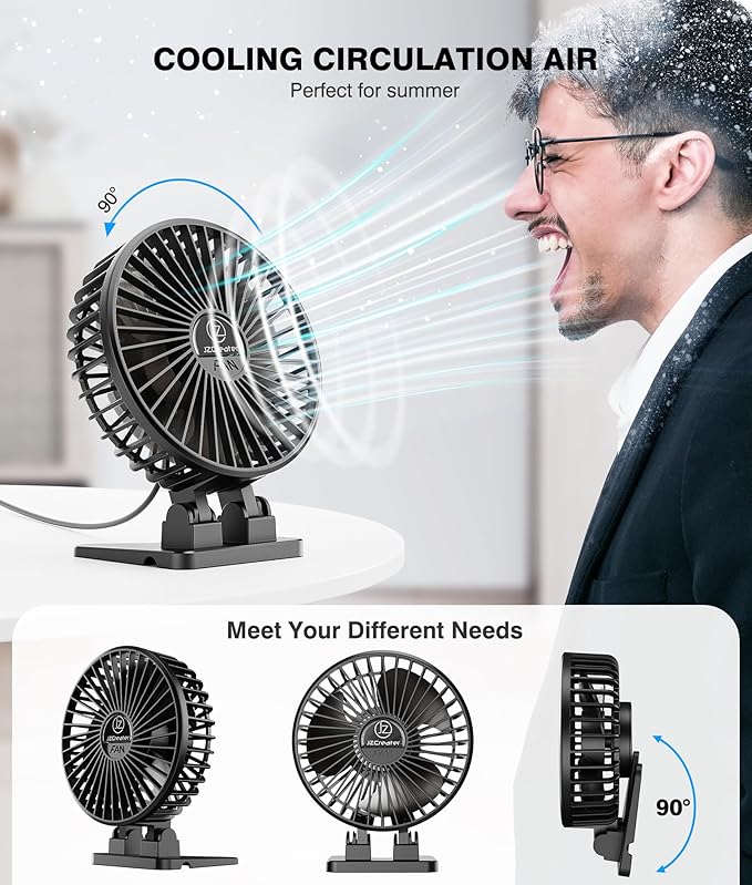 JZCreater USB Desk Fan, Mini Portable, 3 Speeds - Image 4