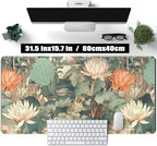 Light Emerald and Orange Floral Desk Mat, XXL Large Extended Mouse Pad Gaming - Image 2