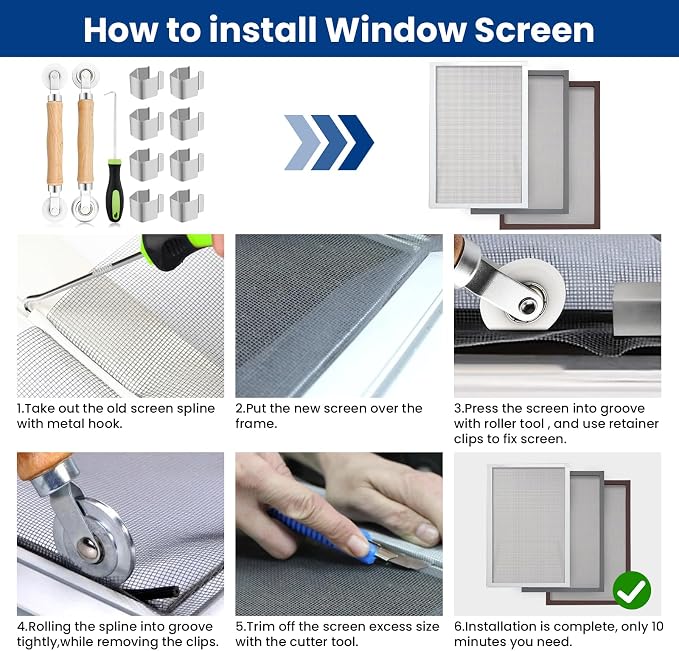 4 in 1 Screen Repair Kit, Screen Roller Tool Kit Inlcuded Metal/Nylon Screen - Image 6