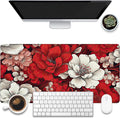 Desk Pad, Retro Red Floral Large Gaming Mouse Pad, 31.5"x15.7" Extended Big by KOAIWPAE