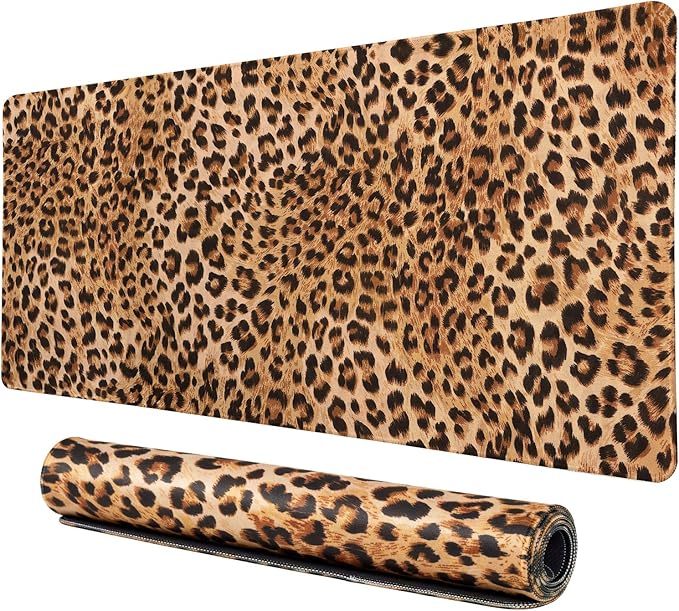Lokigo Leopard Print Desk Pad, Waterproof Rubber Base Mousepad by Lokigo