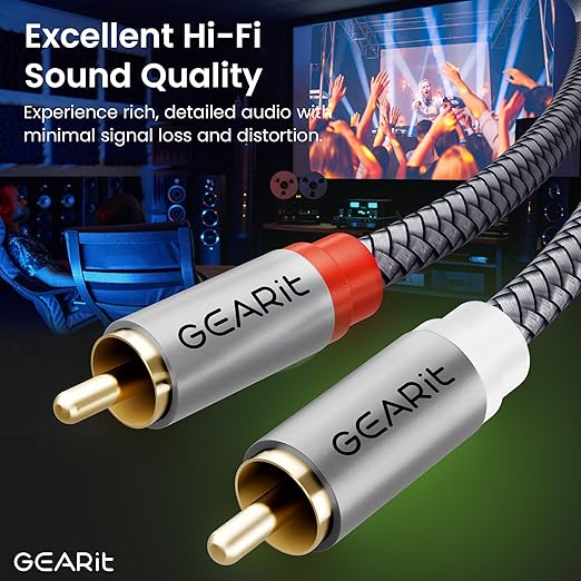 GEARit RCA Cable 2RCA Male to 2RCA Male Stereo Audio Cables Shielded Braided - Image 2