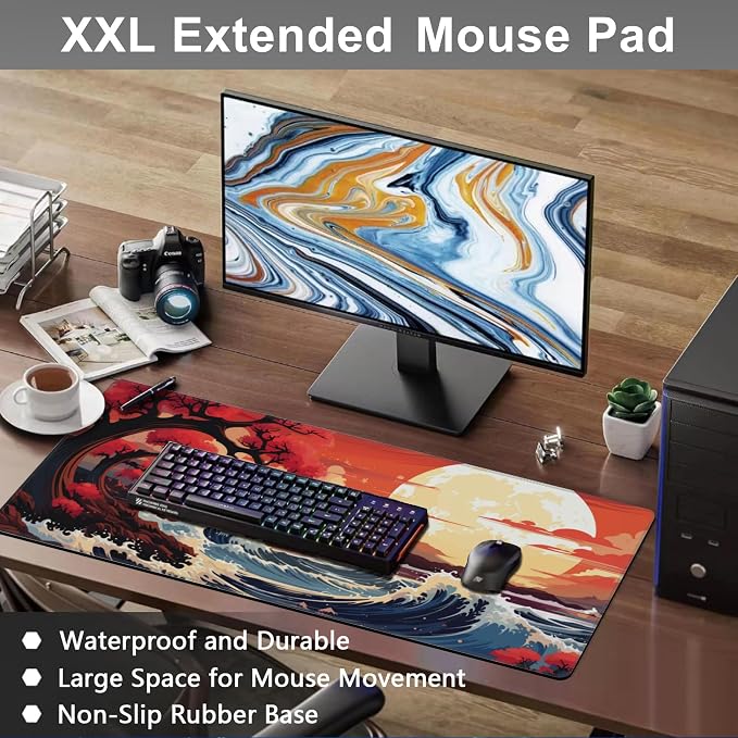 Mouse Pad, Large Huge Moon Over The Sea Desk Mat, Extended Non-Slip Gaming - Image 6