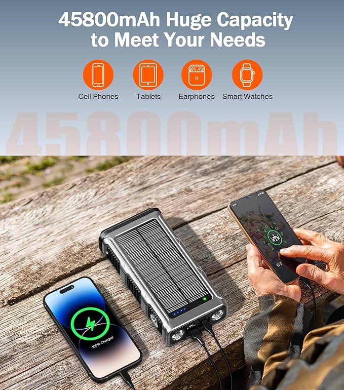 GOODaaa Power Bank Wireless Charger 45800mAh Built in Hand Crank and 4 Cables - Image 4