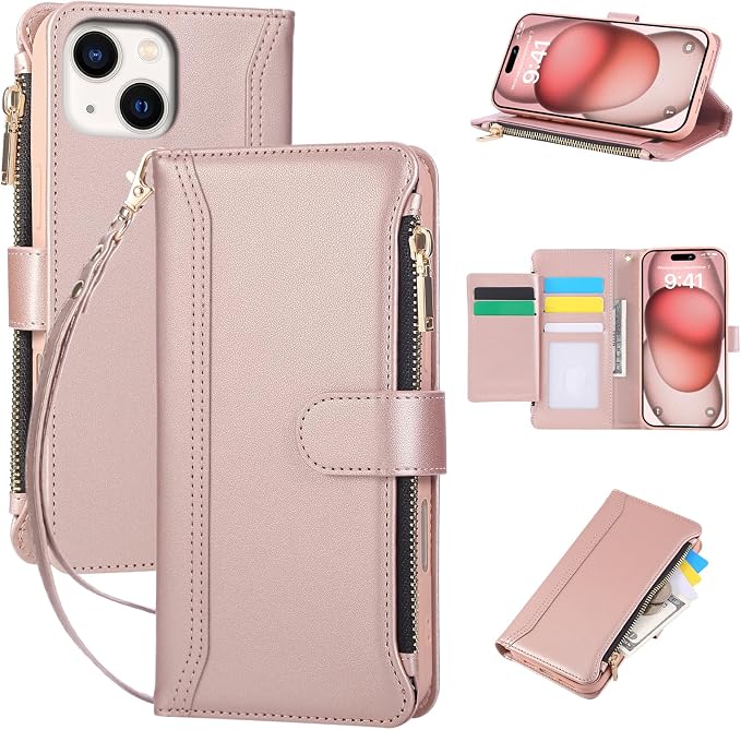 Compatible with iPhone 13/14 Wallet Phone Case-PU Leather Magnetic Flip Cover by KYFSJPT