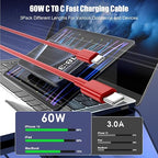 3-Pack Red 60W USB C to USB C Cable, Type C Fast Charging Cable - Image 2