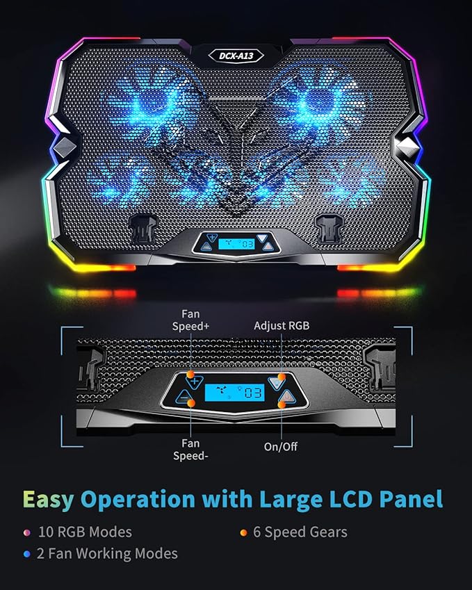 KeiBn Upgrade Laptop Cooling Pad A13, RGB Lights Laptop Cooler 6 Fans - Image 4