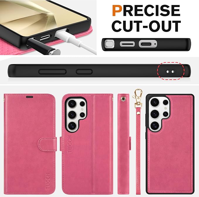 TUCCH Case for Galaxy S25 Ultra, 2 in1 Magnetic PU Leather Wallet Case Wrist - Image 8
