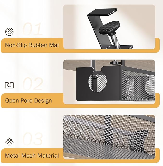 DELAMU Under Desk Cable Management Tray, No Drill Metal Mesh Cable Management - Image 5