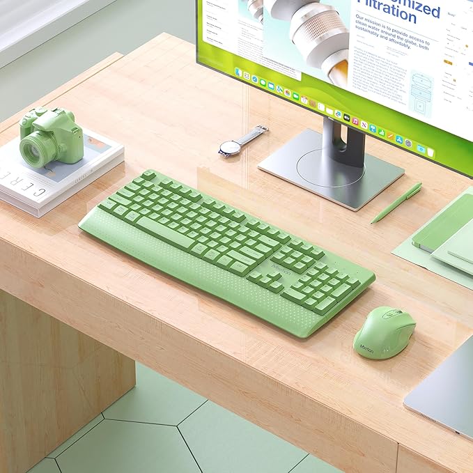 MEETION Green Wireless Keyboard and Mouse, Full-Sized Cordless Keyboard - Image 7