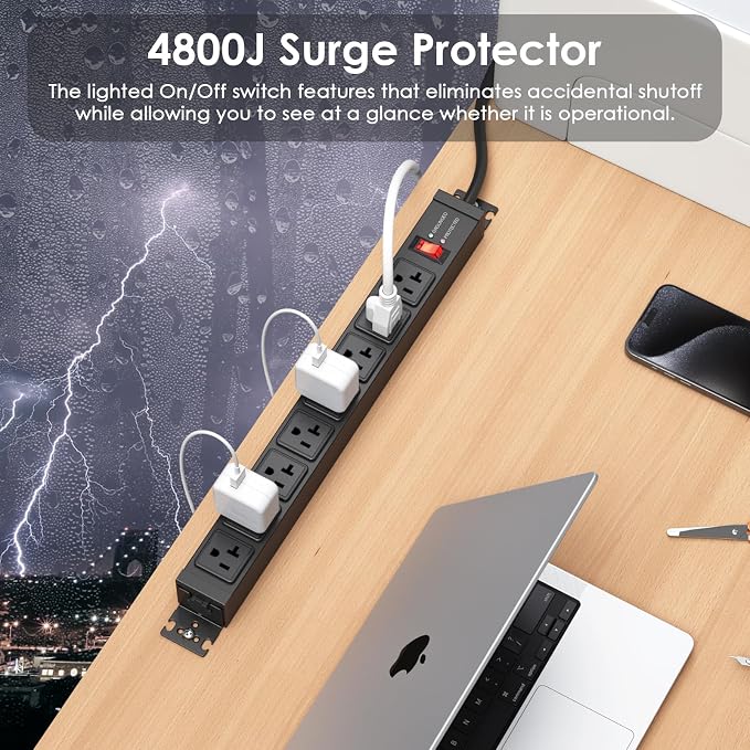 JUNNUJ 20 Amp Power Strip Surge Protector 4800J, Heavy Duty 8 Outlet Metal - Image 5
