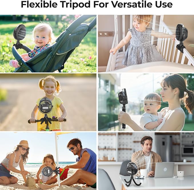 Misting Baby Stroller Fan, 4000mAh Rechargeable Battery Operated, 270°Pivoting - Image 6
