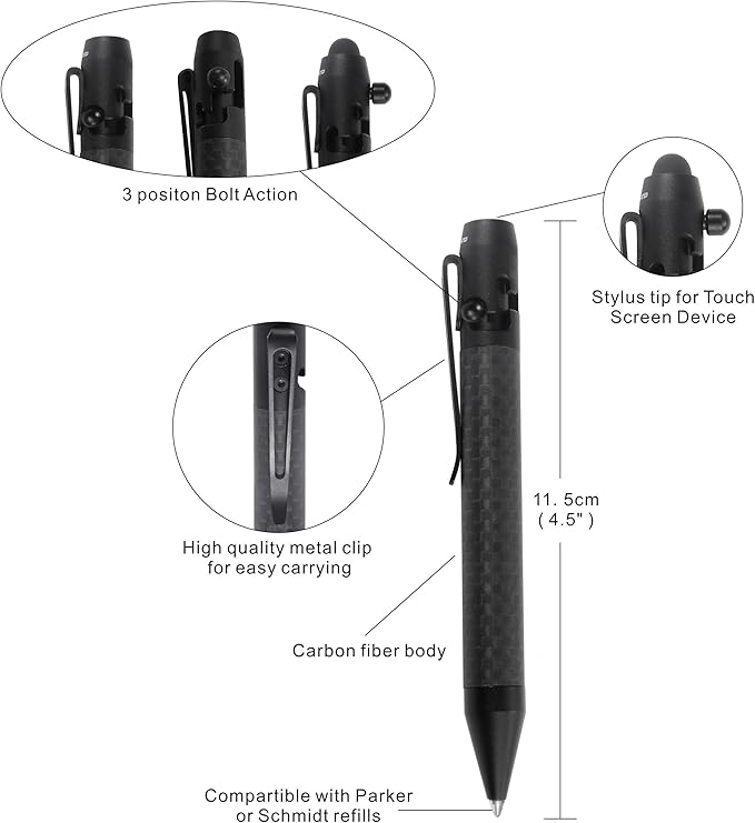 Cool Hand 4.9'' Carbon Fiber Bolt Action Pen Stylus - Image 4