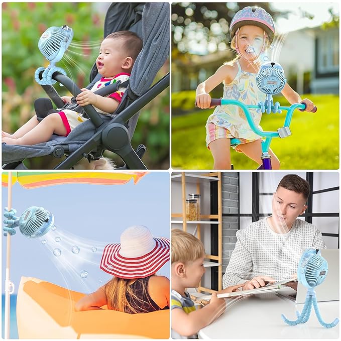 2025 Upgarded 4000mAh Misting Baby Stroller Fan, Rechargeable Battery Operated - Image 7