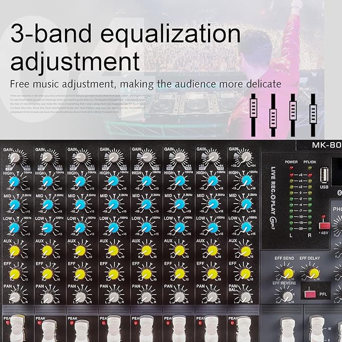 G-MARK MK800MP3 Professional Audio Mixer Sound Board 8 Channels Mixing Console - Image 3