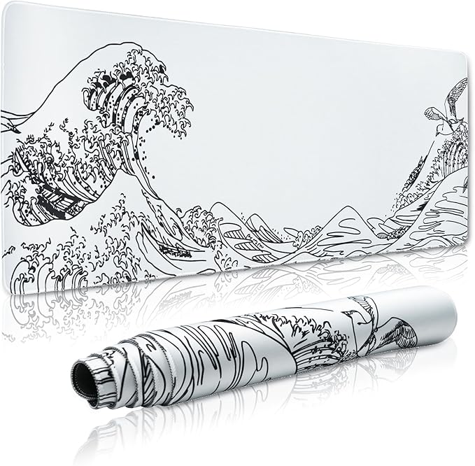 Large Gaming Mouse Pad for Desk, Kanagawa XXL Mouse Pad 35.4x15.7 Inch by GMKWTL